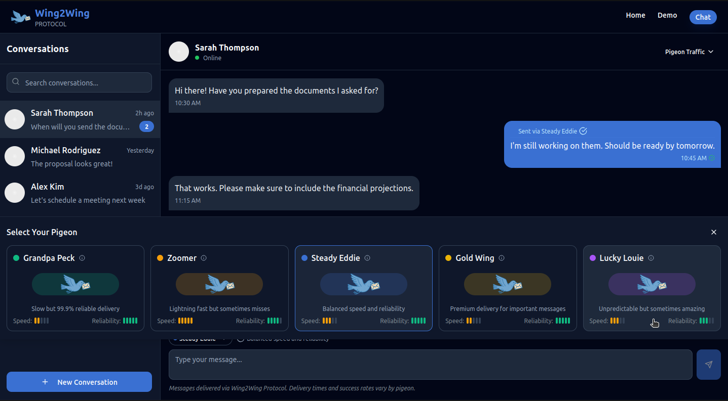 Wing2Wing Protocol Application Demo